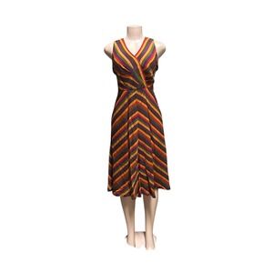 Vintage Bichon by Sara Edwards Midi Dress V-Neck Striped Sleeveless Sz 8